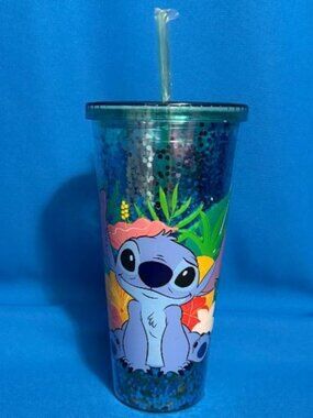 NEW DISNEY STITCH OHANA ADORABLE SEQUIN TYPE 32 OZ / OUNCES TRAVEL TUMBLER CUP